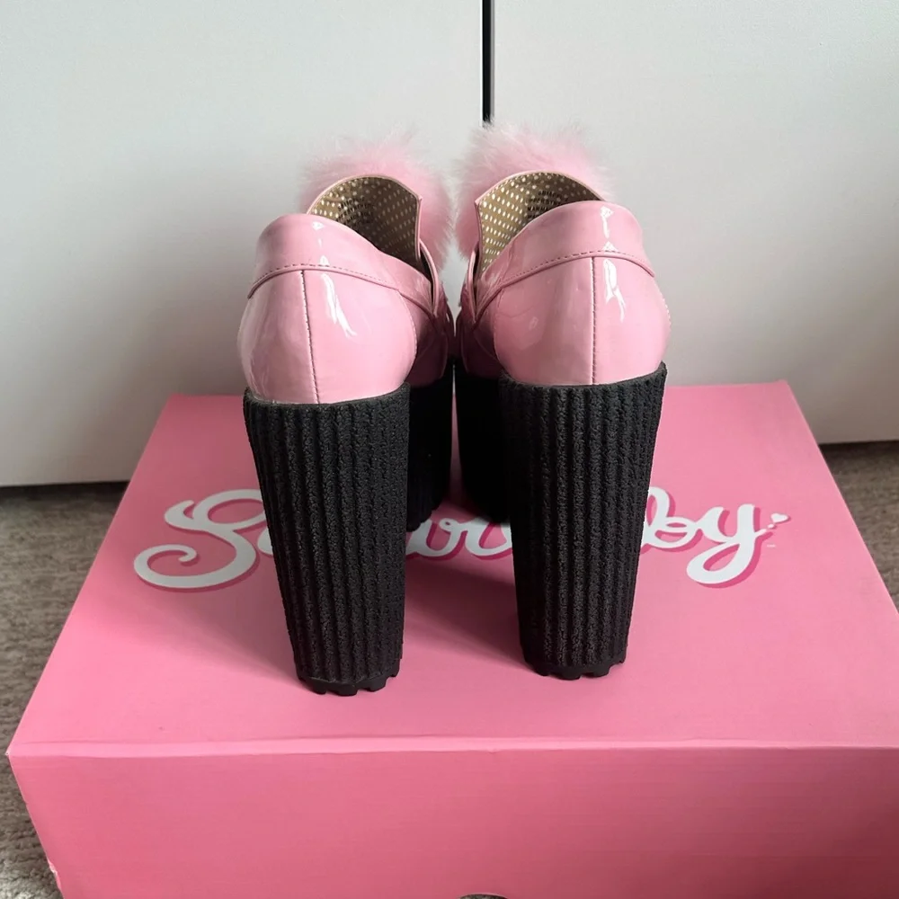 Discontinued Dollskill Sugar Thrillz Pink Princess Puff Platform Loafters Size 8 - Picture 4 of 6
